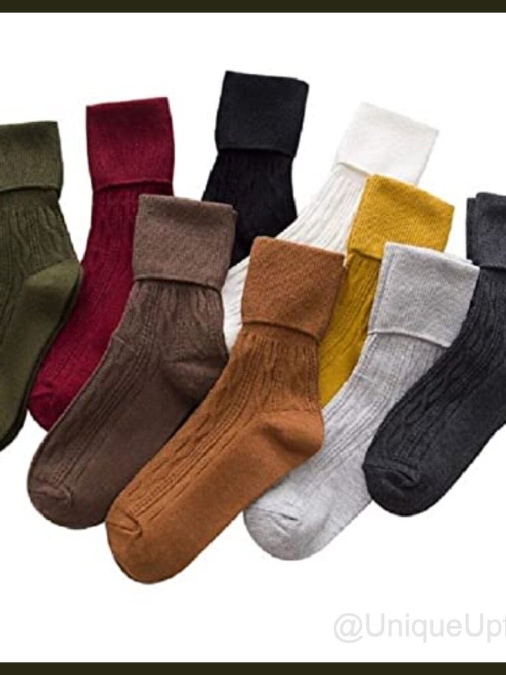 9 Pairs Women's Cotton Knit Crew Socks Soft Turn Cuff Calf Socks